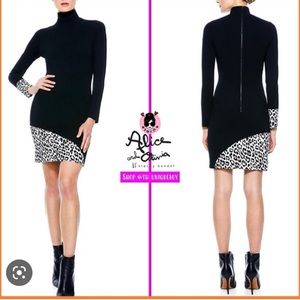 Alice & Olivia body con dress in black and leopard. Size 0, NWT
